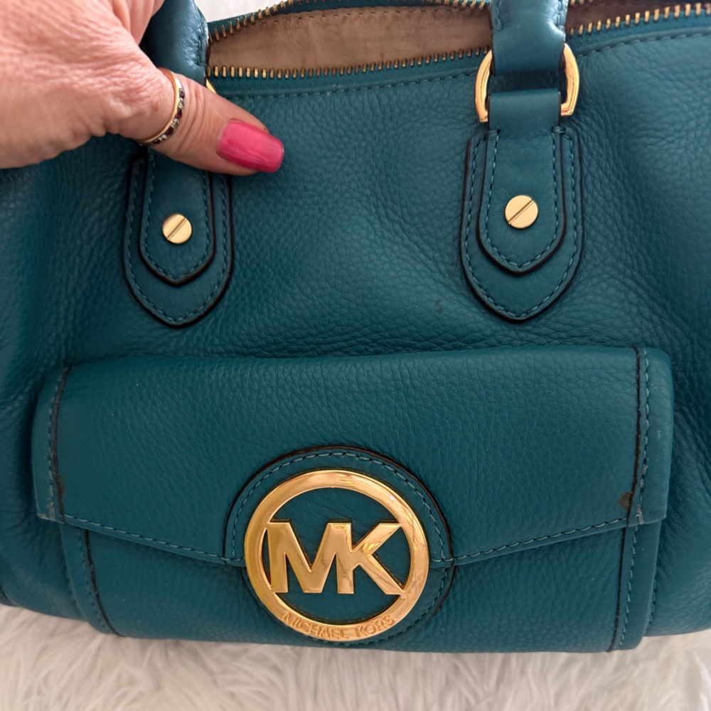 Michael Kors Teal Shoulder Bag with Gold Accents